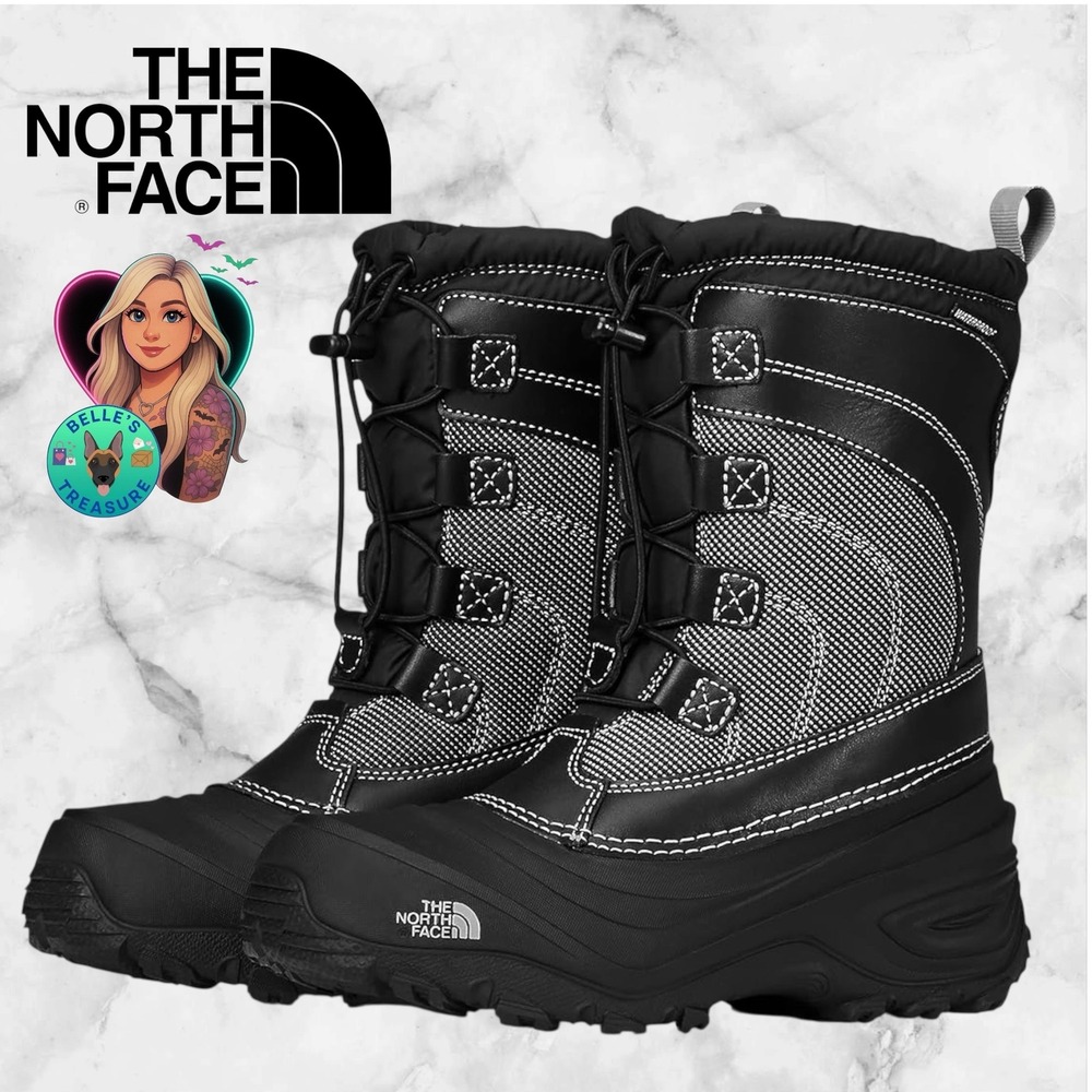 The North Face Youth Alpenglow IV Waterproof Snow Boots Kids 4 Black Insulated